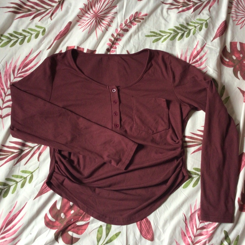 Burgundy Long Sleeve Scrunching on the Sides